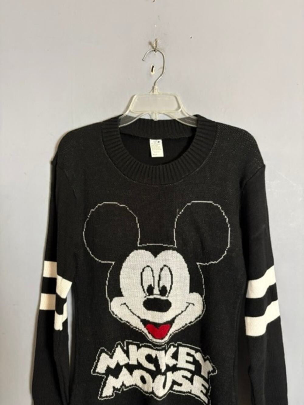 Disney Mickey Mouse Womens Black Graphic Knit Sweater Size Small Mexico